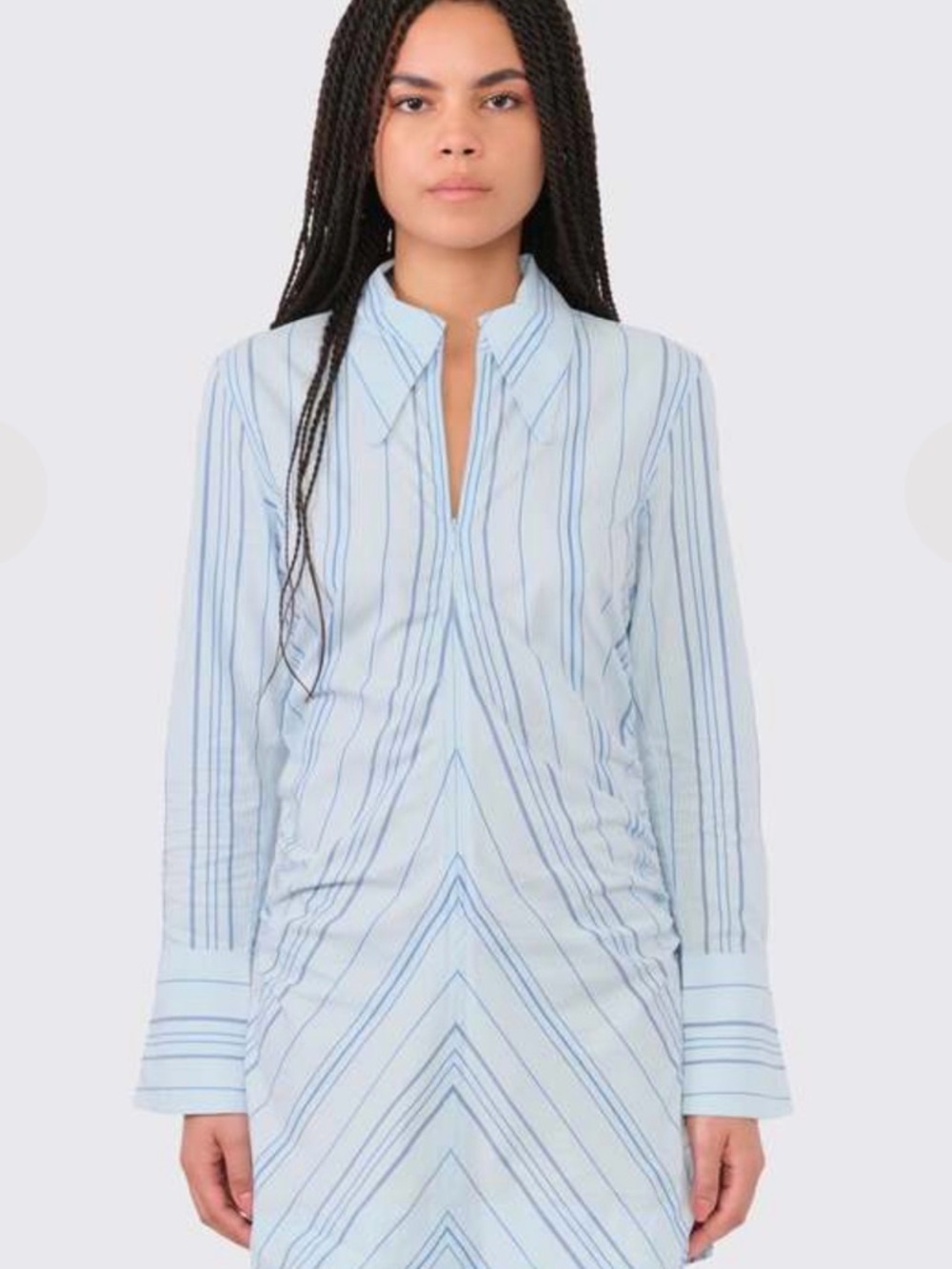 Ganni Light Blue & White Striped Button-Down Tunic
